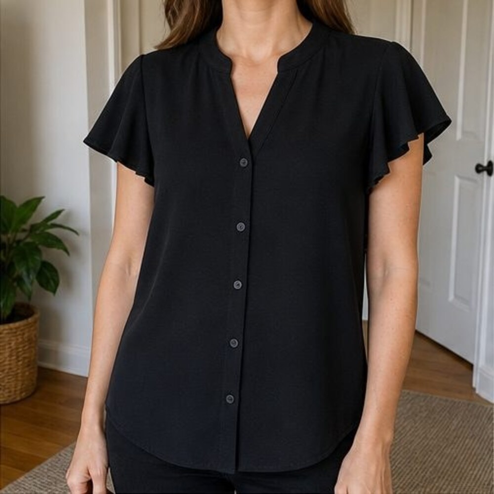 Black Button Blouse - Picture 2 of 6